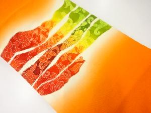 手織り紬変わり横段に花唐草模様名古屋帯